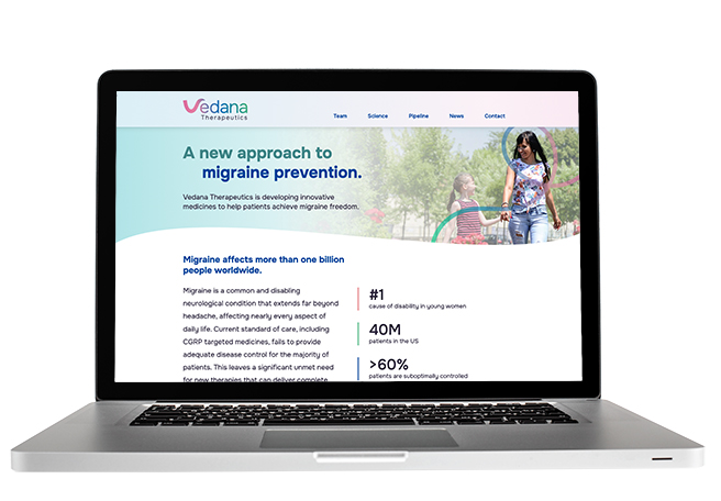 Laptop showing Vedana's website design