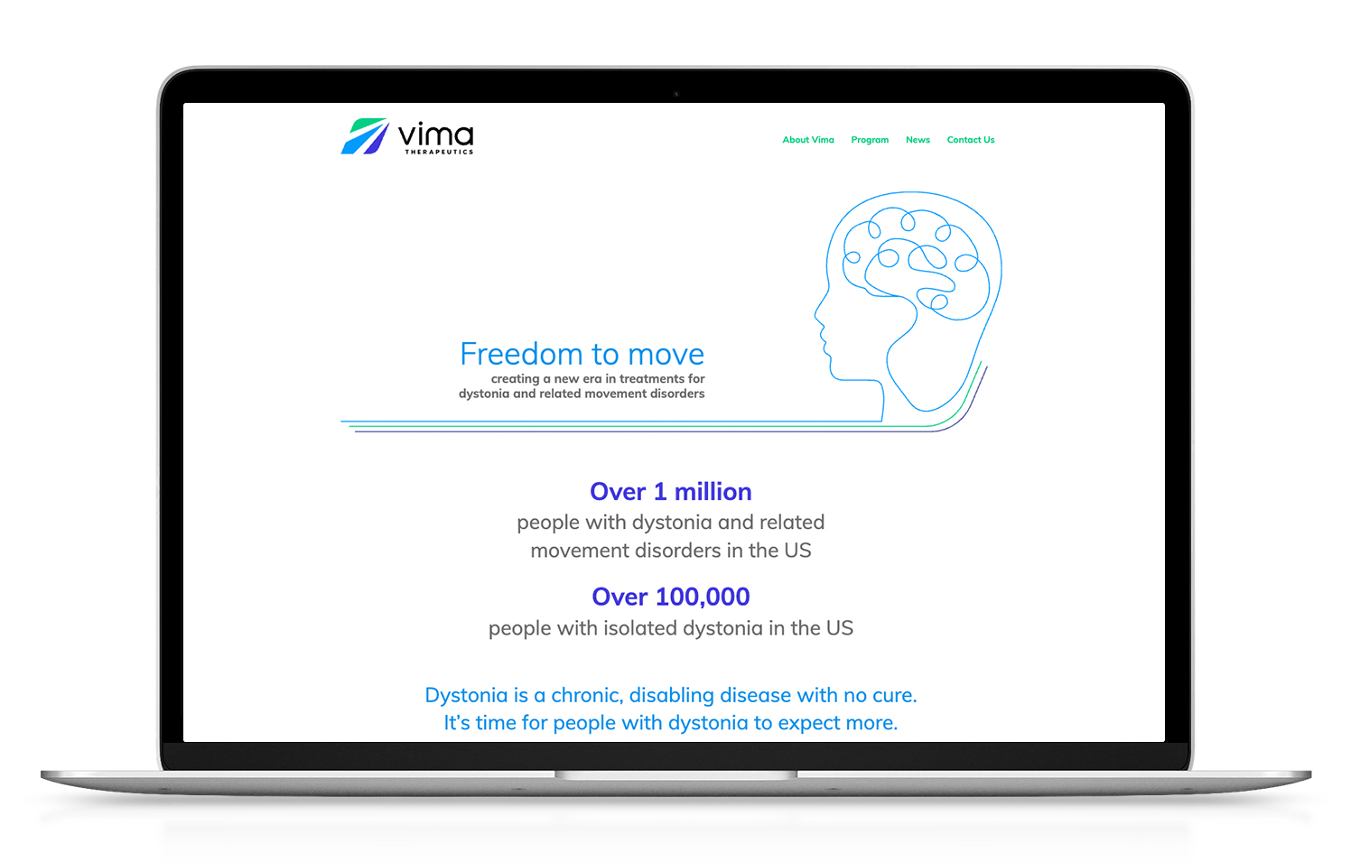 Laptop showing image of Vima's website design